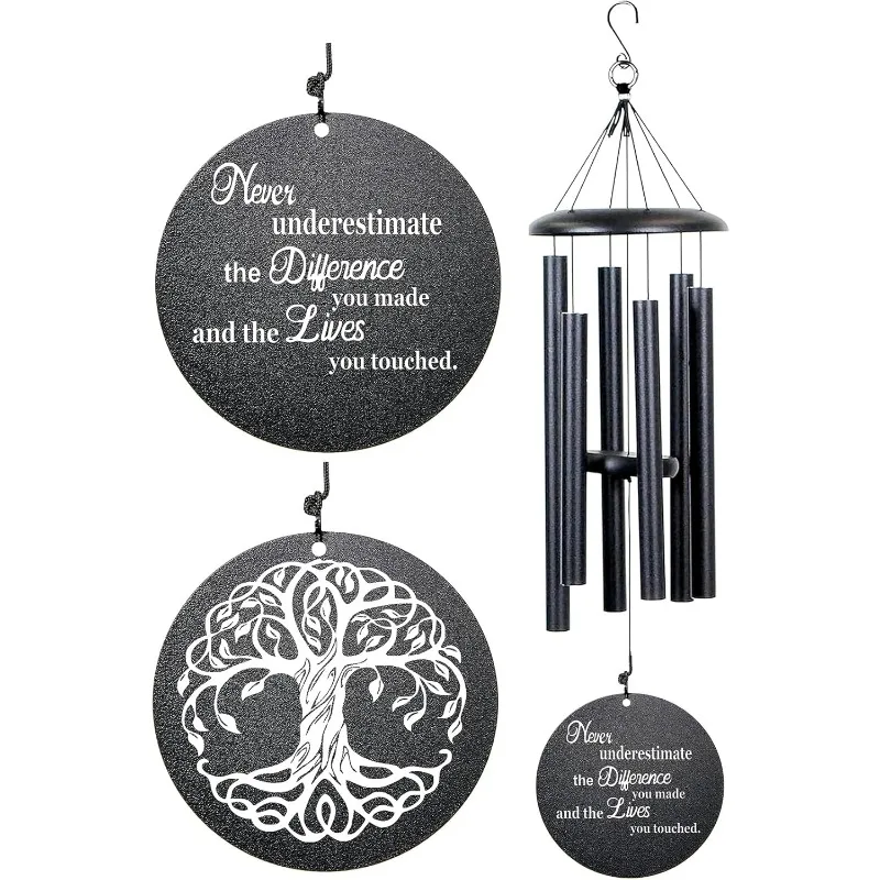 Retirement Wind Chime, Tree of Life Inspirational Retirement Gifts for Men Women Teacher Co-Worker Employee Nanny Nurse (Black)