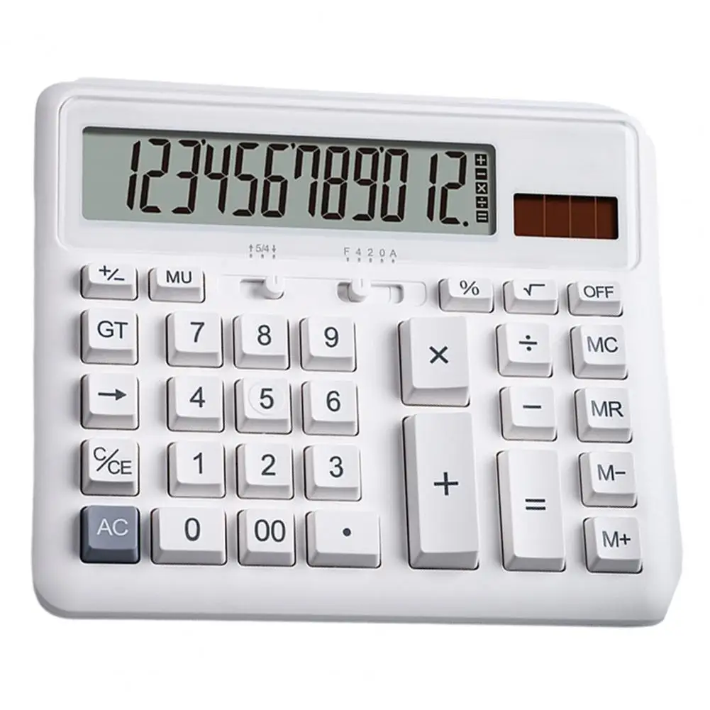 Tilted Display Calculator 12-digit with Lcd Display for Home Office Business Dual Power Battery for School