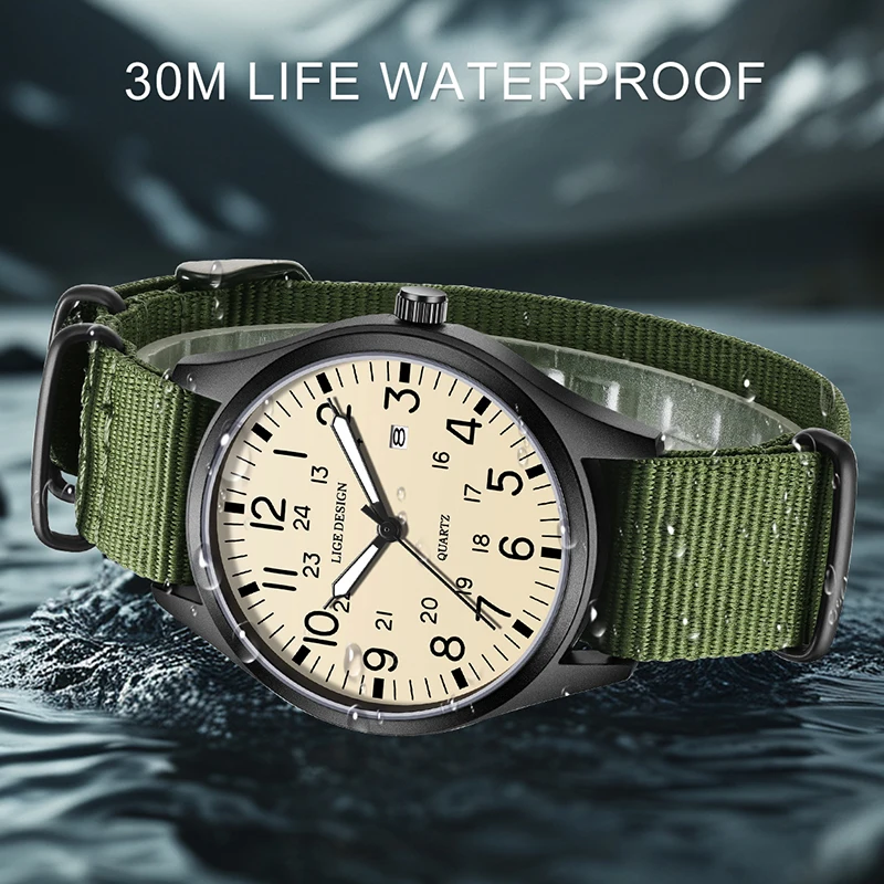 2026 LIGE New Luxury Nylon Watch Men Business Sports Military Luminous Men Quartz Wristwatch Waterproof Calendar Clock Male Gift