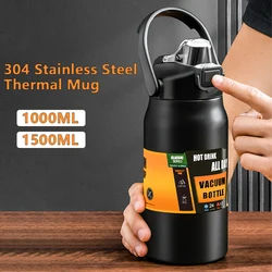 1000ML/1500ML Stainless Steel Thermos Bottle Portable Thermal Mug Tumbler Sports Vacuum Flasks Keep Cold and Hot Water Bottle