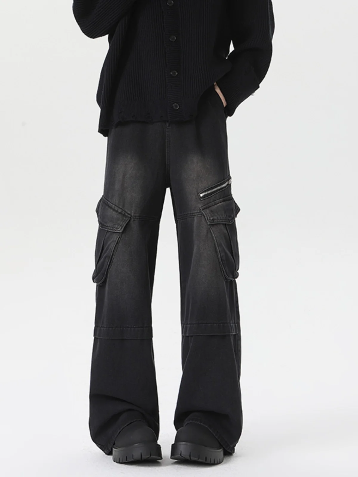 

American Sle Men's Workwear Jeans Large ket Wide Leg Long Pants Autumn Winter Trendy Loose Fit Casual Jeans Bootcut