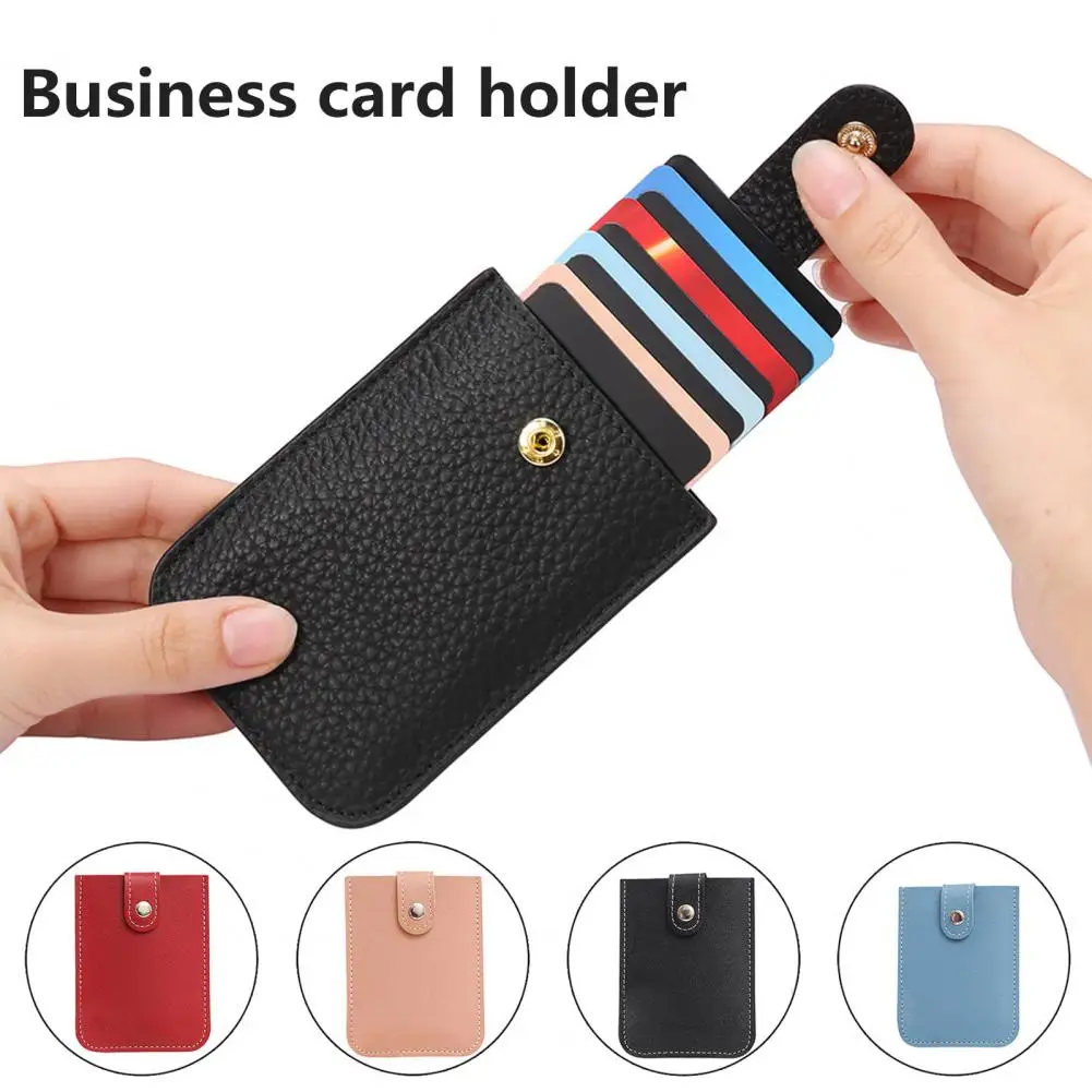 11*8cm Faux Leather Card Holder Pull-out 6 Slots Button Slim Minimalist Business Bank Card Driver License Organizer Storage Bag