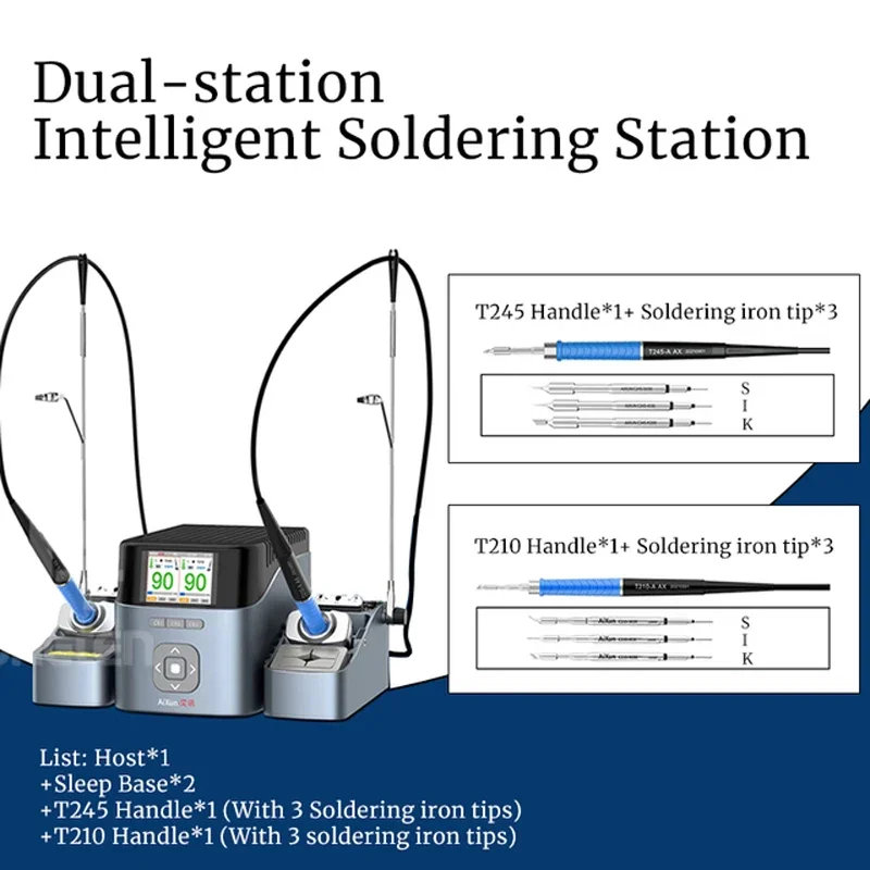 T420D Intelligent Double Welding Station with Handle Seat T245 T210 T115 Welding Handle Iron Tips for PCB BGA Repair