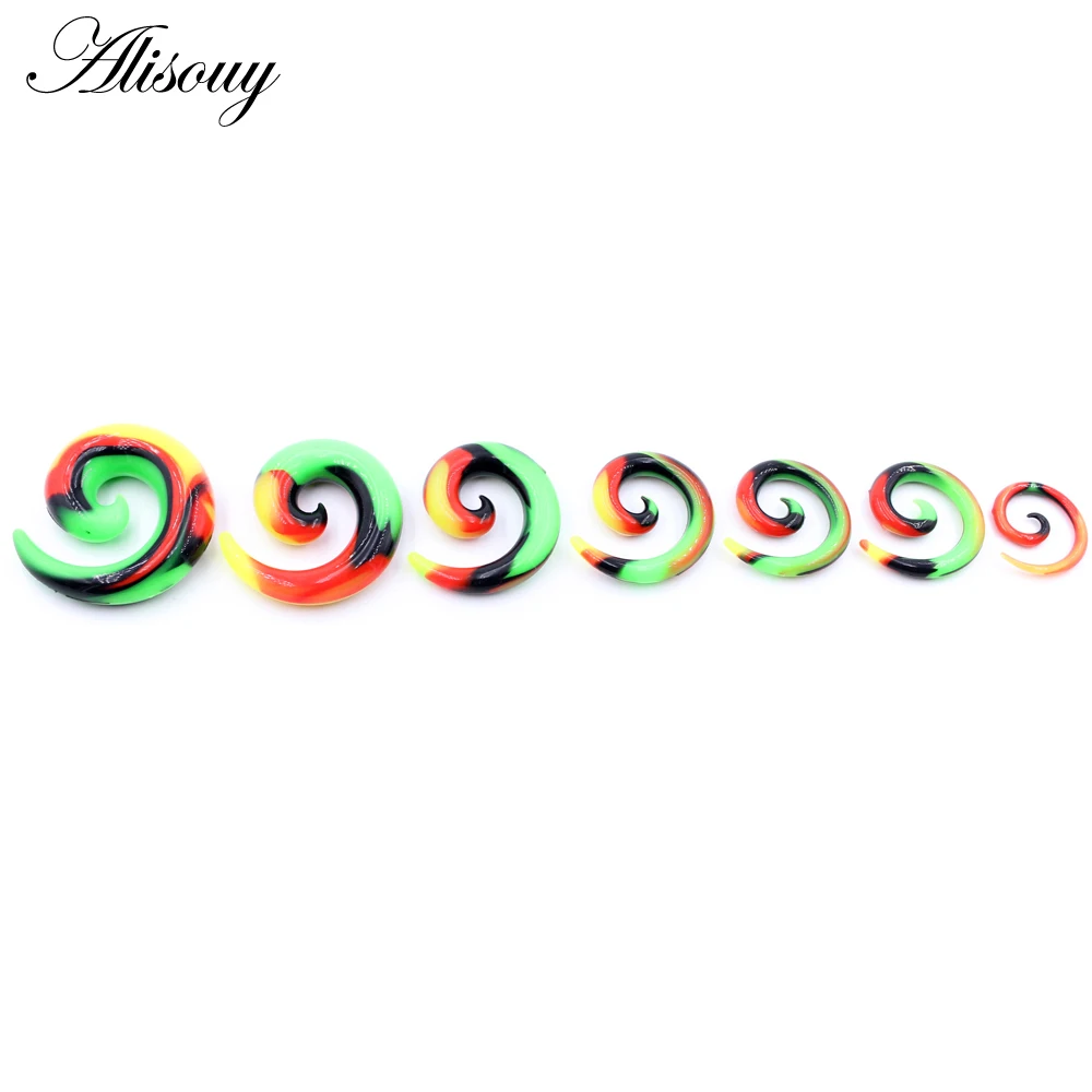 Alisouy 2pcs 3-12mm Colorful Silicone Spiral Ear Tunnels Plugs Expander Stretcher Earrings Gauges Helix Body Piercing Jewelry