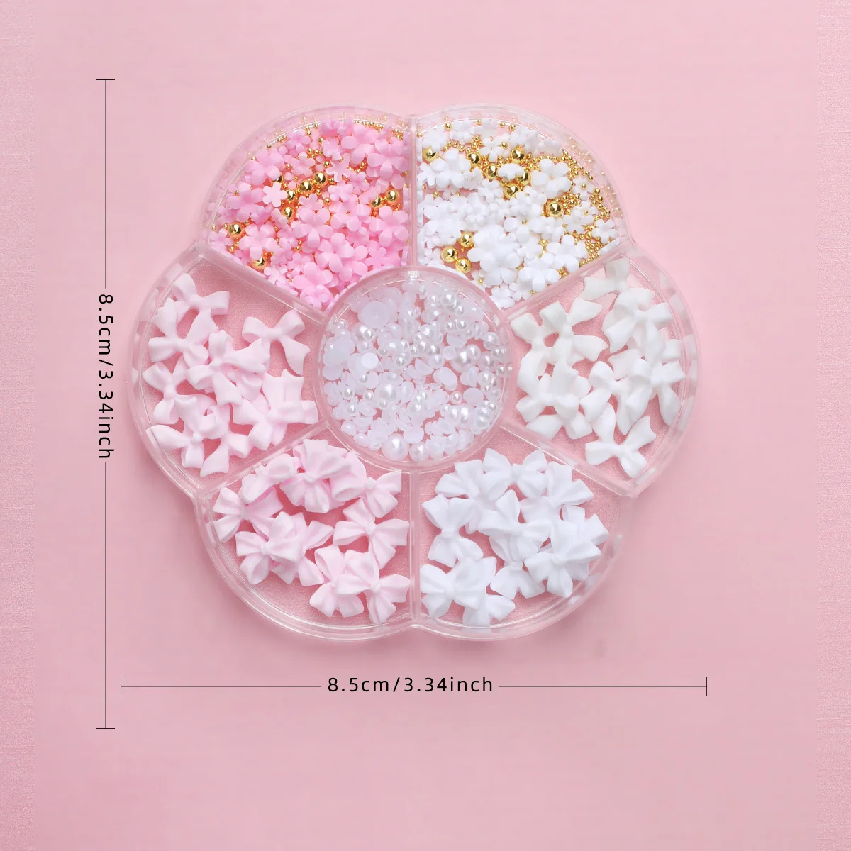 1 ボックス 3D フラワーリボンネイルアートデコレーションキットピンク/ホワイトアクリル花/パールビーズネイルチャームワックスペン/ピンセット 4/6 ミリメートルネイルパーツ