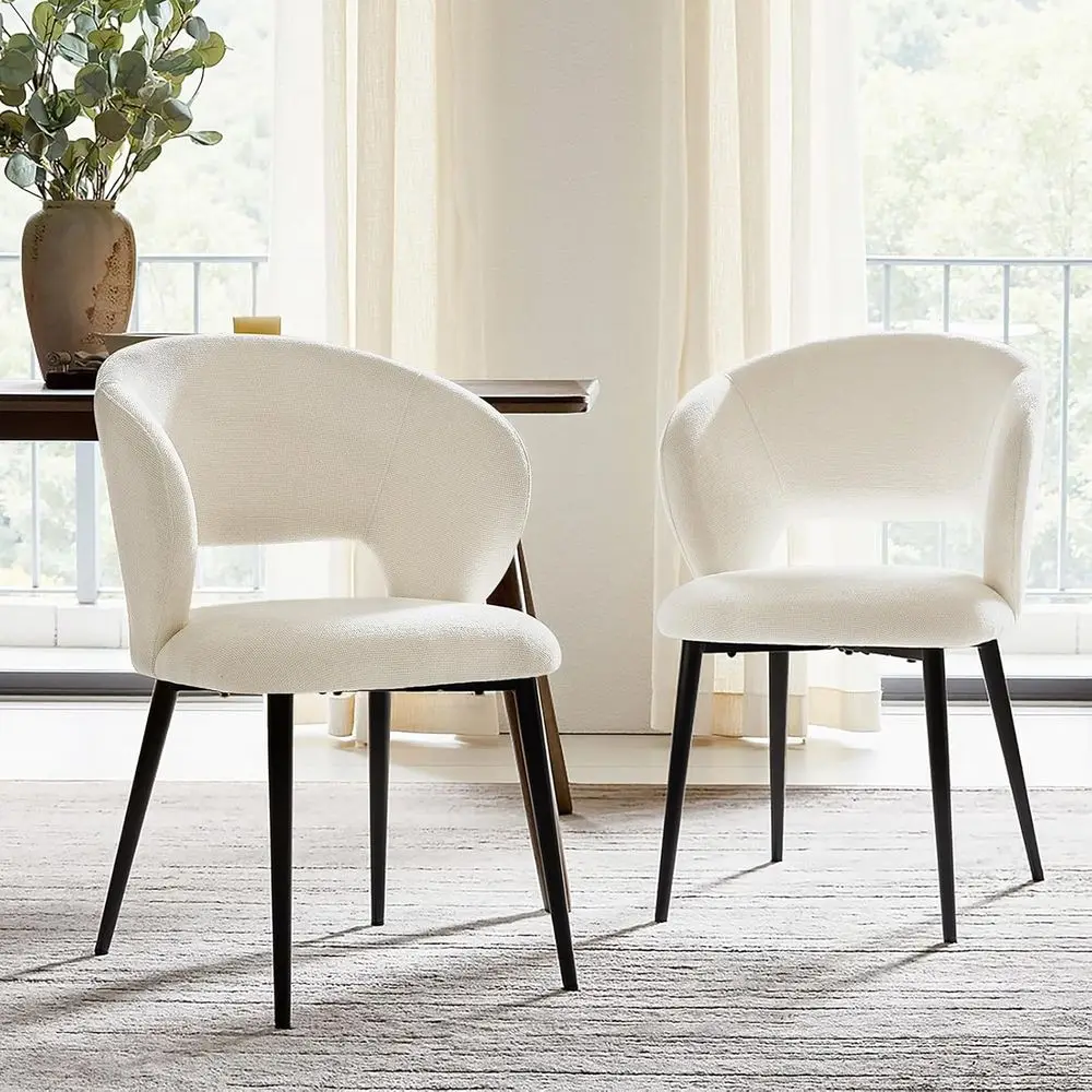 

Dining Chairs Set of 2, Fabric Upholstered Dining Room Chairs with Armrest, Metal Legs, Curved Backrest Kitchen Accent Chairs fo