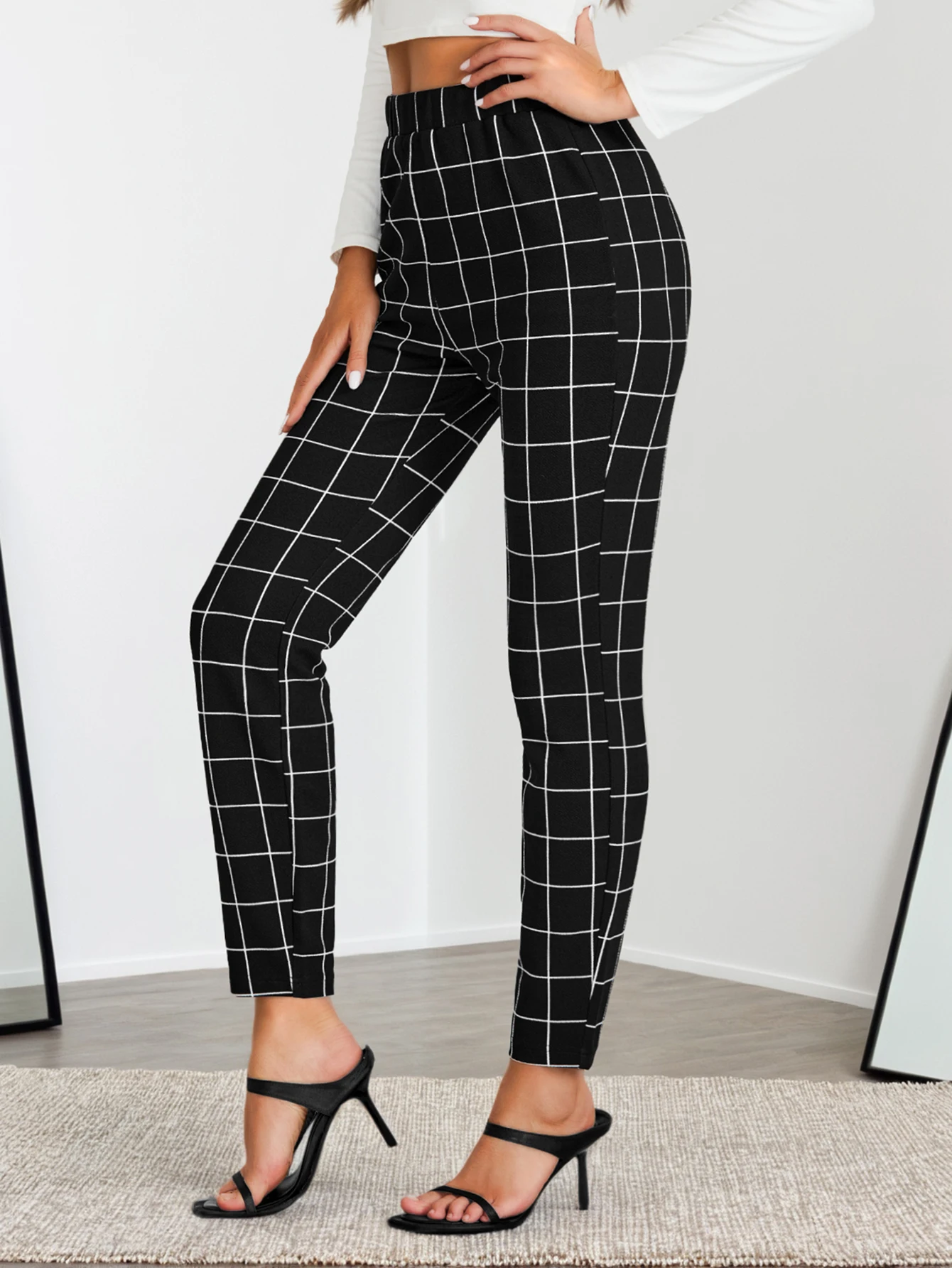 Women's autumn and winter high waist tight mesh pants