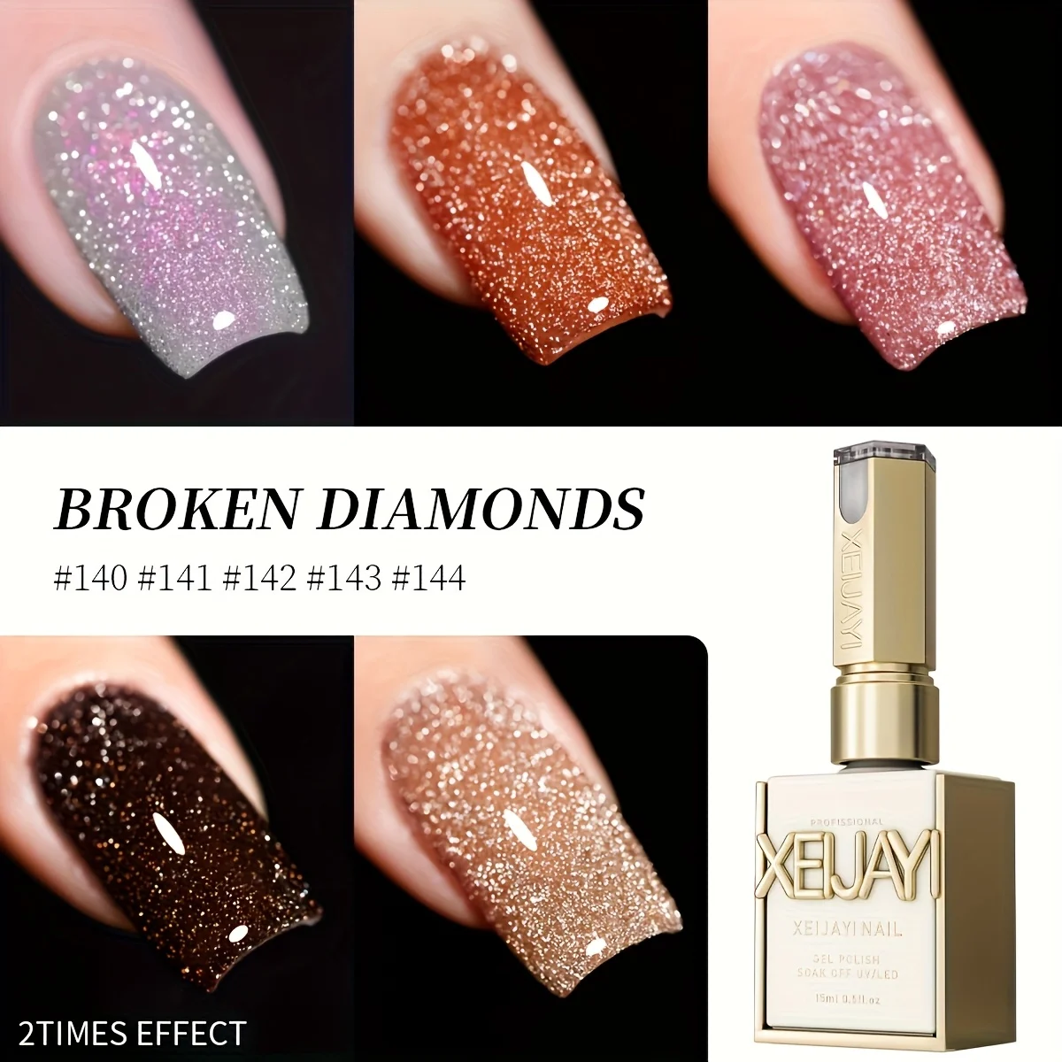 1/5 Stück Professionelles 2X-Effekt "Broken Diamonds" Gel-Nagellack-Set, UV/LED-härtend, mit mehrdimensionalem Glitzer-Finish