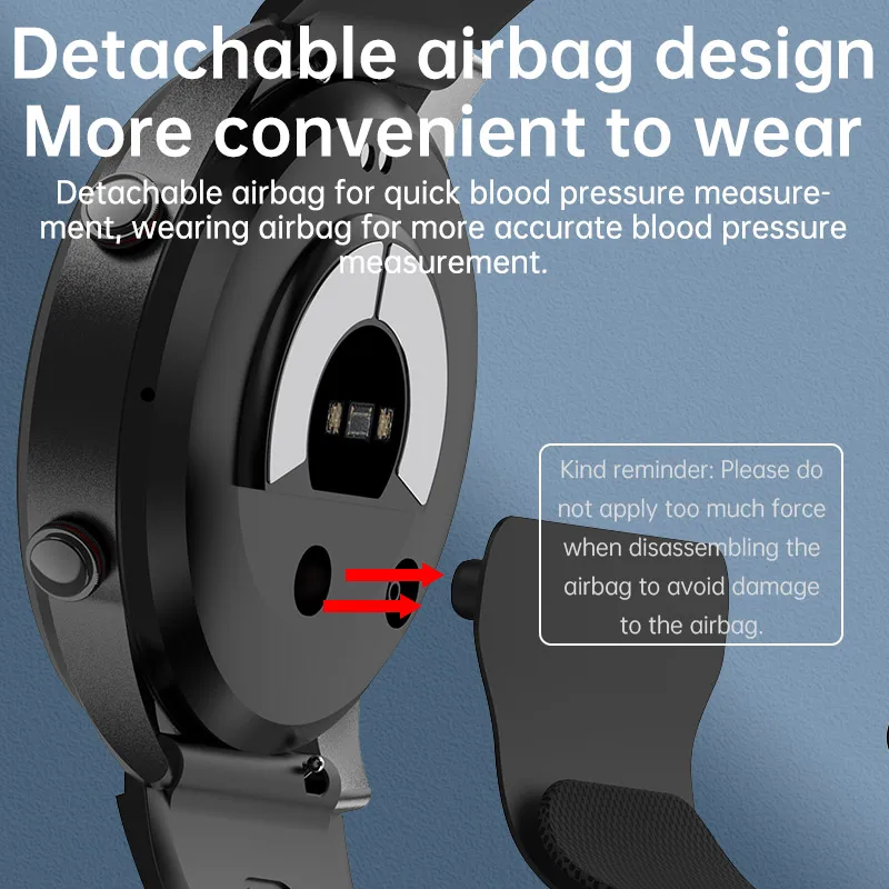 المعصم مضخة هواء الضغط ضغط الدم ECG PPG درجة الحرارة الصحة ساعة ذكية بلوتوث دعوة صوت مساعد Smartwatch