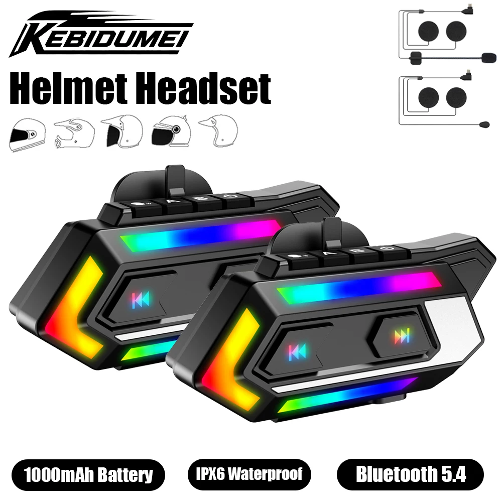 

KEBIDUMEI C10 гарнитура для шлема Bluetooth 5,4 наушники с RGB подсветкой водонепроницаемые мото наушники громкой связи аксессуары для мотоциклов
