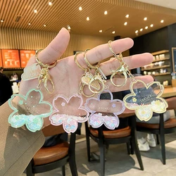 Creative Acrylic Quicksand Into Oil Cherry Blossom Key Chain Cute Couple Bag Pendant Keyfob Floating Liquid Sakura Keychain Gift
