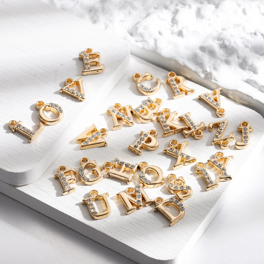 26Pcs/Lot Alloy with Rhinestones A-Z English Letter Alphabet Charm Pendants for DIY Necklace Jewelry Making Accessories