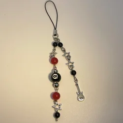Guitar y2k phone charm silvery, black and red phone strap for music lovers