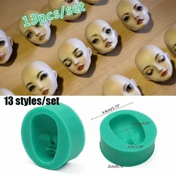 

13 Pattern 3D Dolls Face Silicone Mold Sponge Fondant Cake Choolate Baking Tool Baby Face Mold 2024