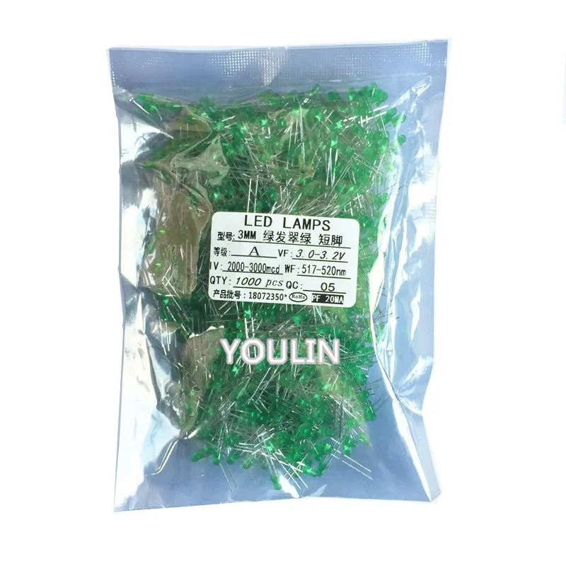 1000pcs F3 red hair red 3mm red green yellow blue orange indicator light direct inserted led light beads light emitting diode