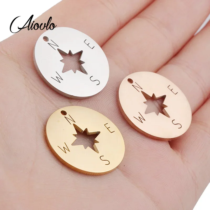 5pcs/lot Plated Rose Gold Stainless Steel Compass Pendant Charms with Hook for DIY Necklace Findings Crafts Jewelry Making