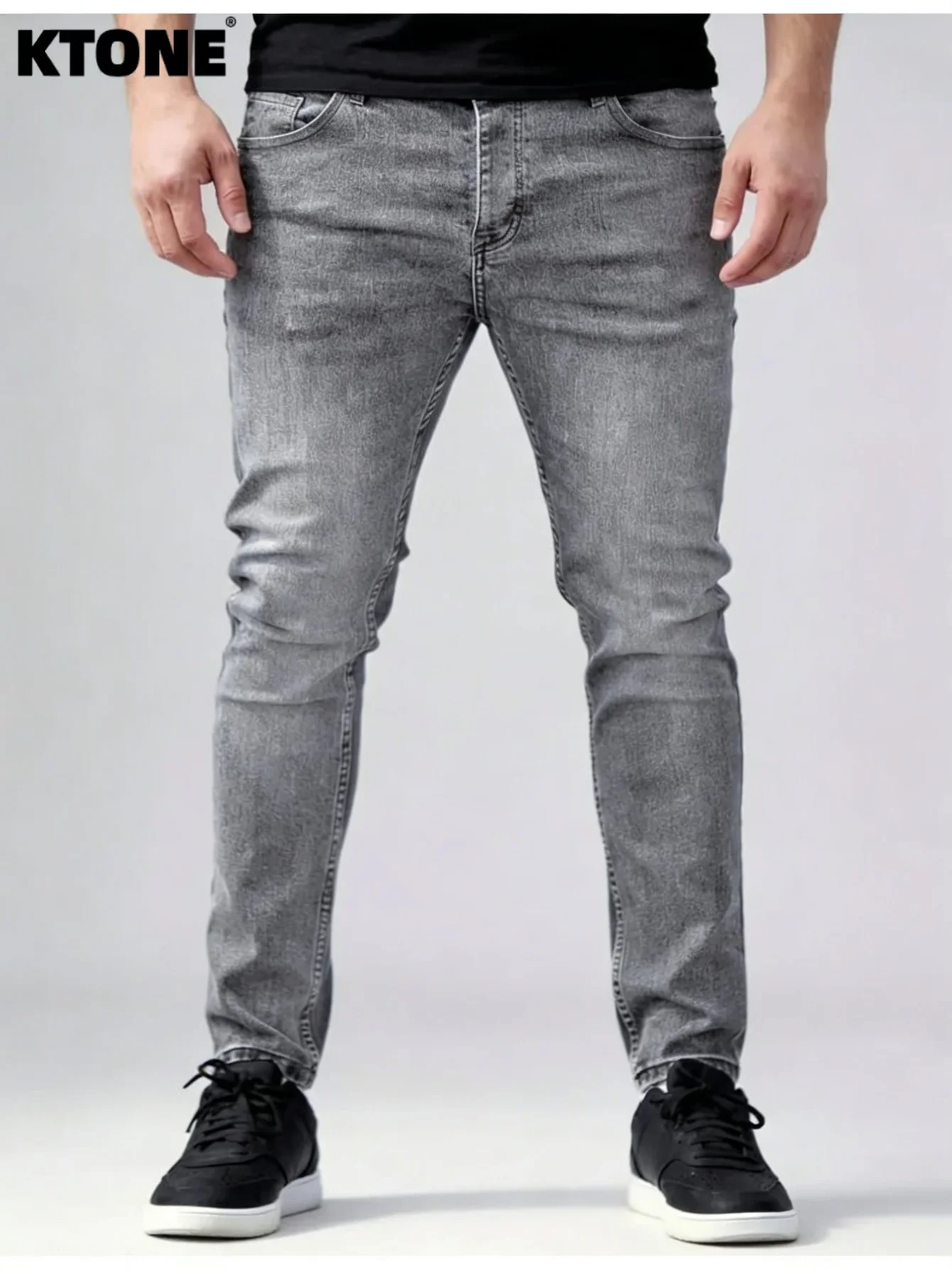 

Trendy Gray Men's Slim Jeans For Man Original Y2K Drip Style Streetwear Denim No accessories or belts included