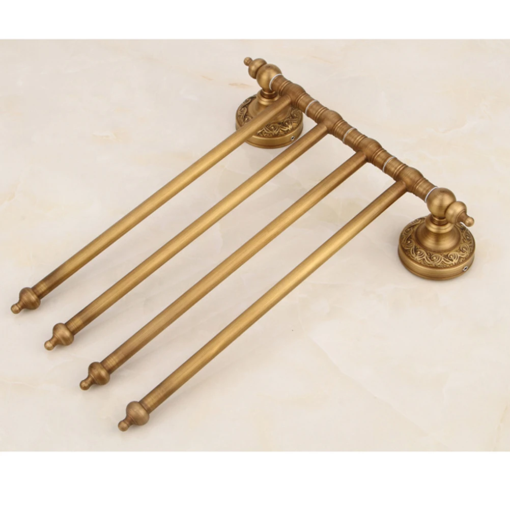 

4 Tiers Rotatable Copper Towel Rack Brass Bathroom Shelf Holder Bar For Towels Durable Wall Mounted Organizer Household
