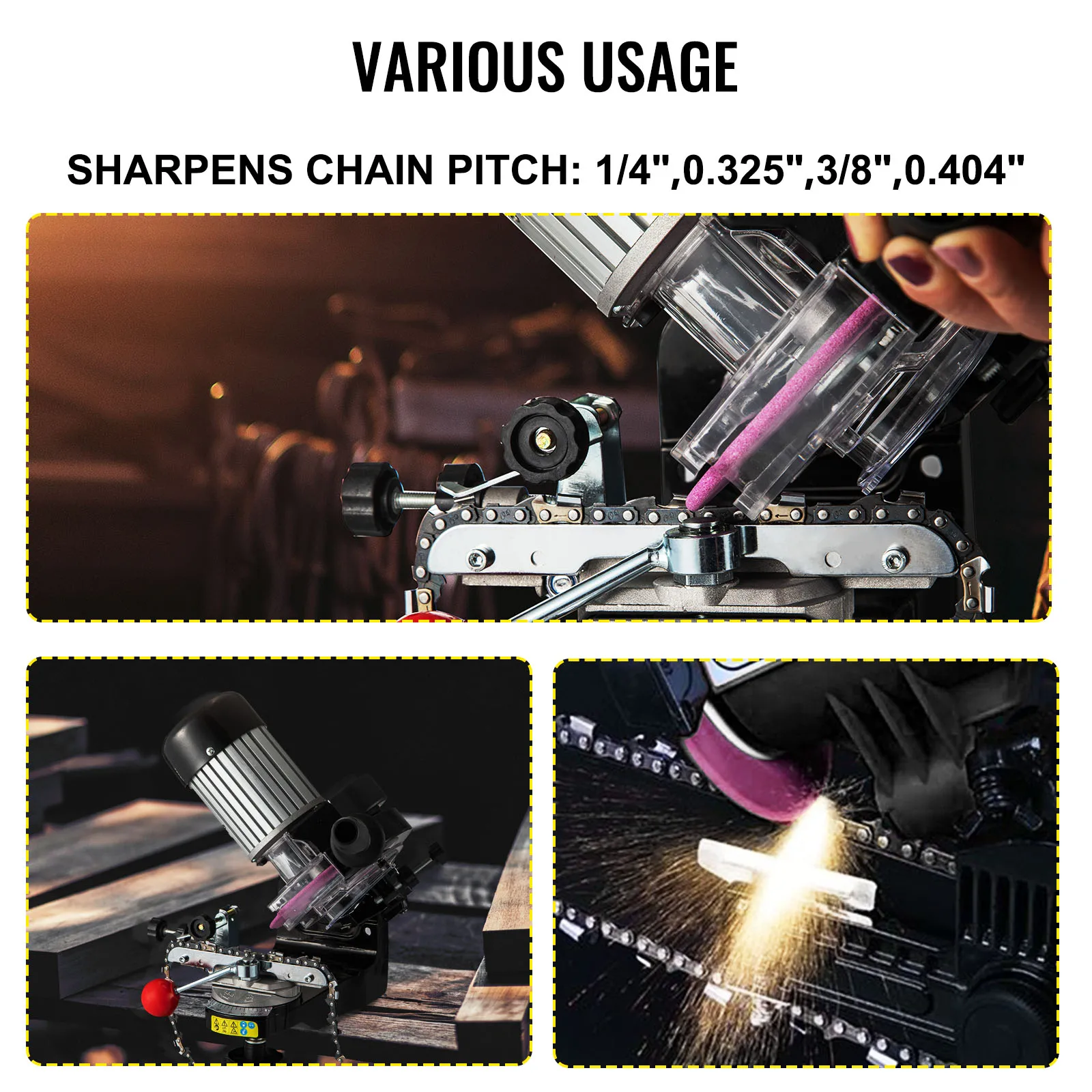 VEVOR 230W Saw Chain Grinder 3000RPM Electric Aluminum Bench Chainsaw Grinder Sharpener Portable Adjustable Angle Tool Polisher