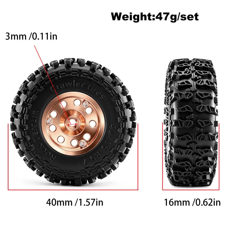 4Pcs 0.7'' Metal RC Crawler Car Wheel Hub & Rubber Tire for 1/30 Axial SCX30 Jeep Wrangler K10 Ford Bronco Upgrade Parts
