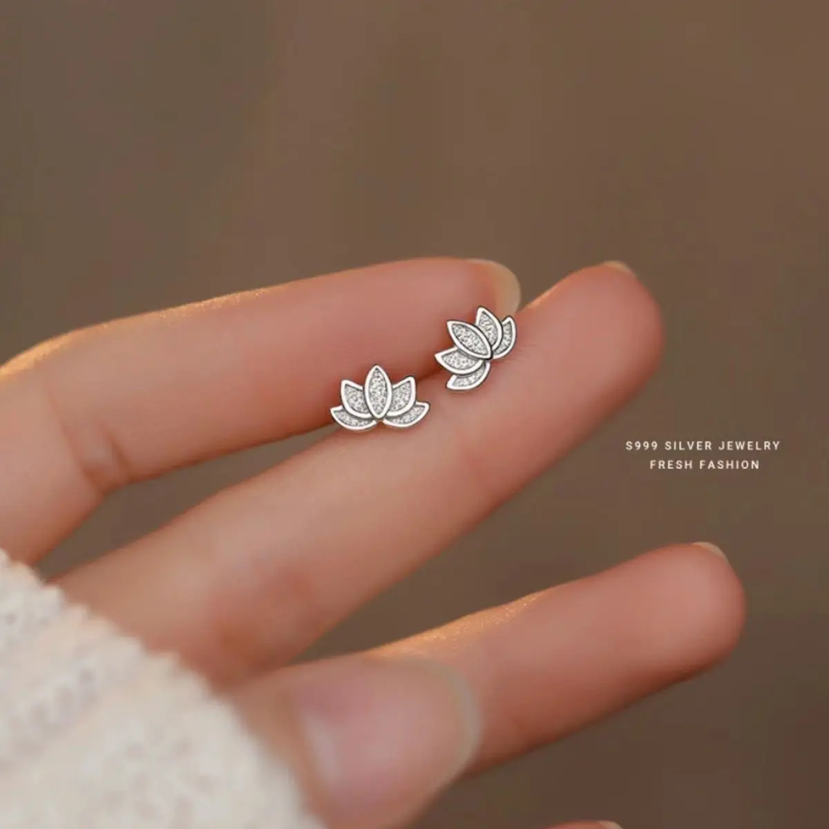 925 Sterling Silver Lotus Flower Small Stud Earrings For Women Piercing Luxury Elegant High Jewelry Best Selling