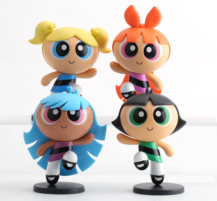 4 قطعة/المجموعة Powerpuff Blossom Bubbles Buttercup Girls نموذج أنيمي ألعاب شخصيات الحركة 10 سنتيمتر