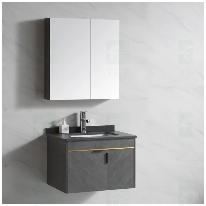 Modern Black Gray 24 to 40 Inches Solid Wood Floating Vanity Washroom Bathroom Vanity Cabinet Combo
