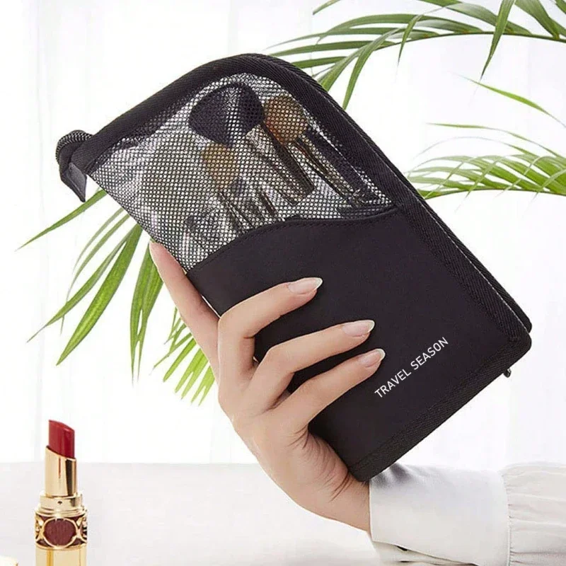 Tragbare Aufbewahrungstasche für Augenbrauenstifte mit großer Kapazität, Make-up-Pinsel, leichte Reise-Kosmetik-Schutznetztasche, leicht zu tragen