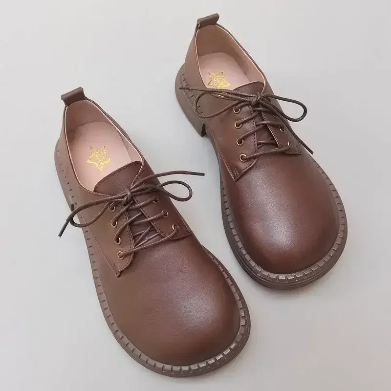 genuine leather men\'s wide toe cow leather shoes lace-up women\'s plus size 43 business casual cowhide long noses single shoes