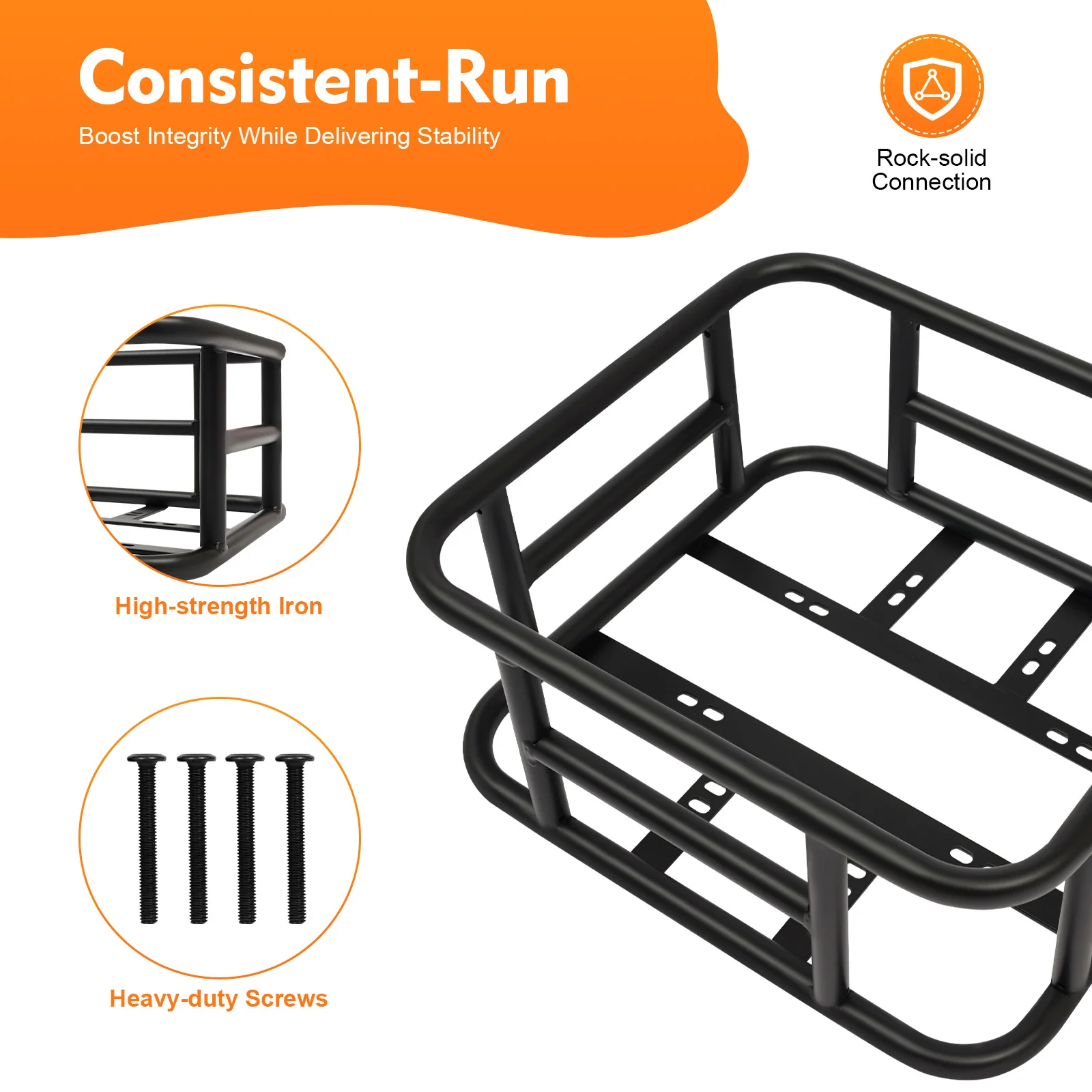 Panier de vélo arrière amovible en fer robuste avec rebord surélevé pour courses, bagages et animaux de compagnie