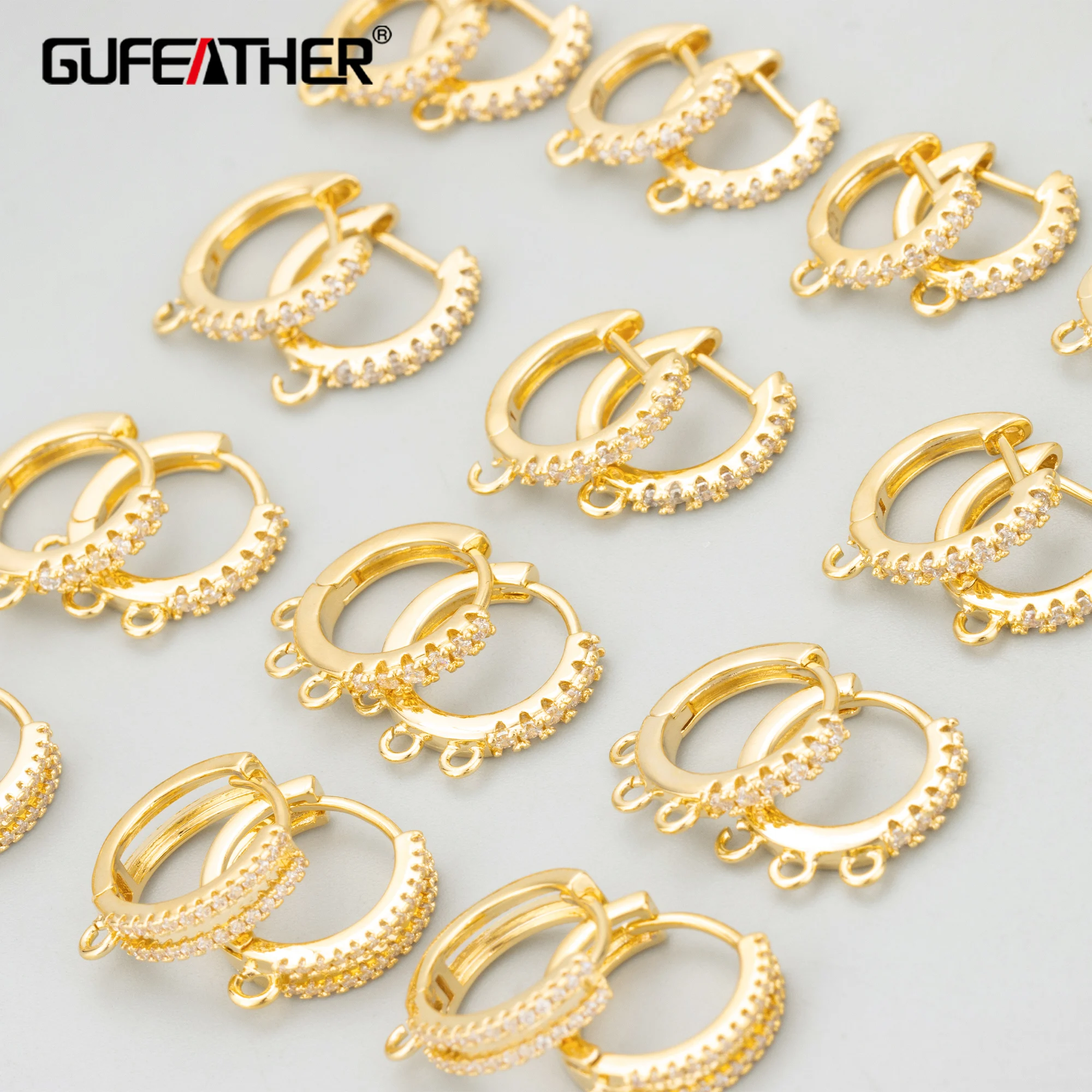 GUFEATHER, 6 pz/lotto, MG23, accessori di gioielli, PVD, oro 18k rodiato, rame, zirconi, ciondoli, ganci di chiusura, creazione di gioielli