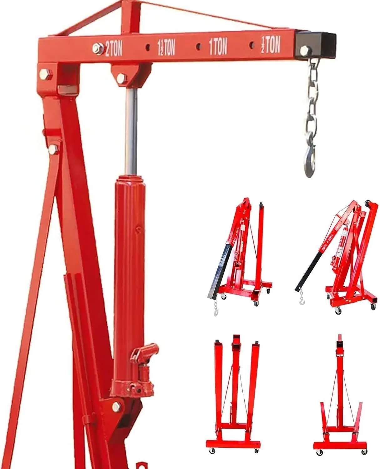 TON 4000 lbs Foldable Hydraulic Engine Hoist Cherry Picker Heavy-Duty for Garage Shop Lifting, Red