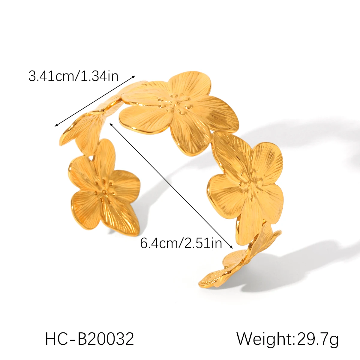 Wasserdichter, 18 Karat vergoldeter Edelstahl-Blumenarmreif, offener Armreif, Ohrringe, Ringe für Damen, trendiger Schmuck – Detail 10