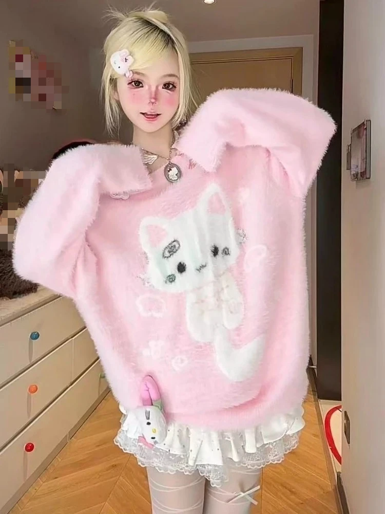 

Японские пуловеры Kawaii с ножками, женские повседневные джемперы с длинными рукавами, милый мультяшный узор, весна Y2K, винтажная одежда с субкультурой