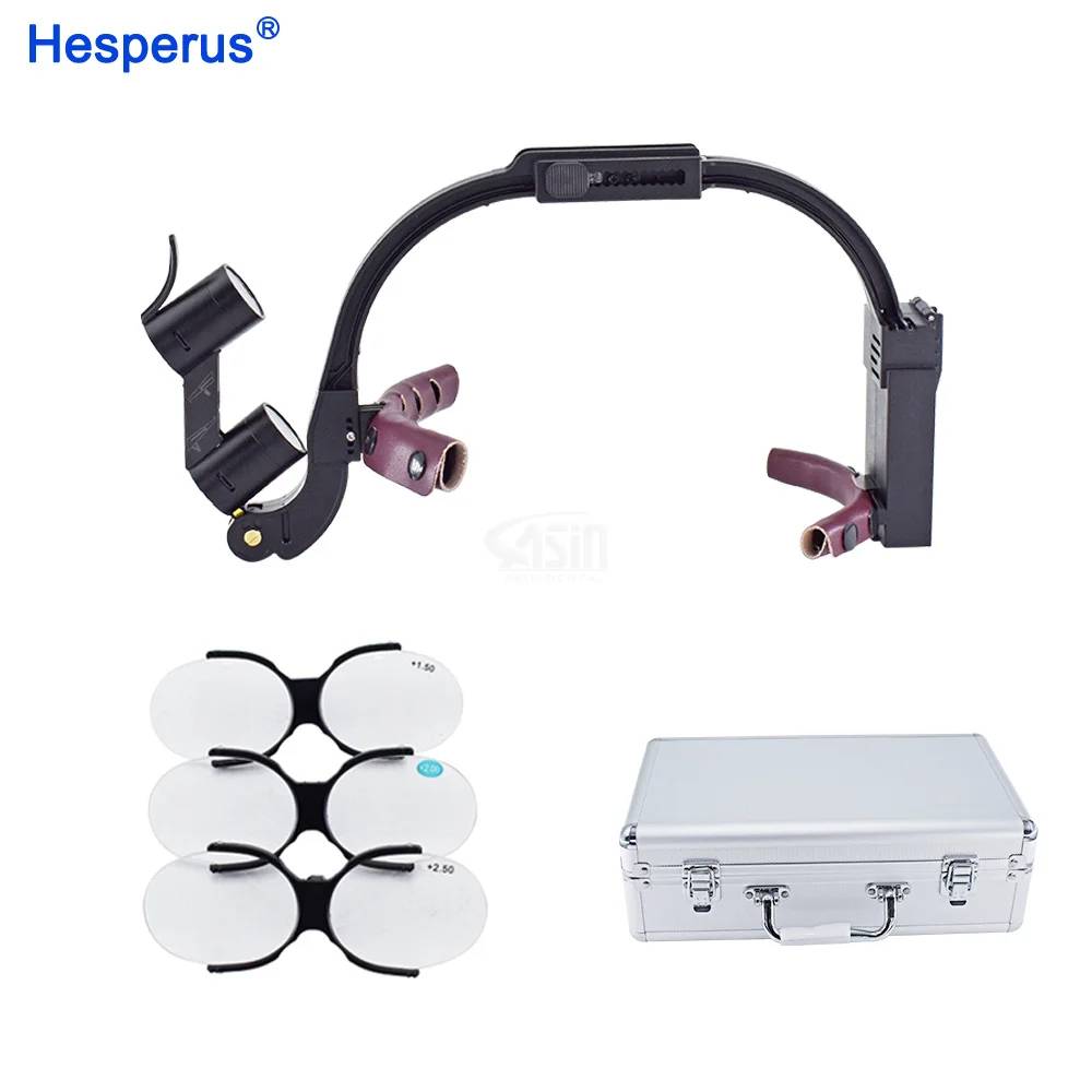 

Den tal LED Headlight Binocular Loupes with +1.5 +2.5 +2.0 Glass Headband 5W Dentist Surgical Headlamp den tistry Magnifier