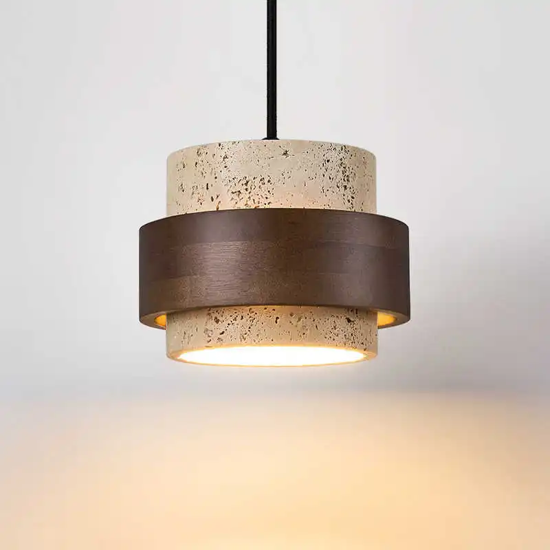Led Pendant Lamp Bedroom Beside Chandelier Small Stone Light Wood Walnut Color Hanging Lighting Fixture Retro Bar Restaurant