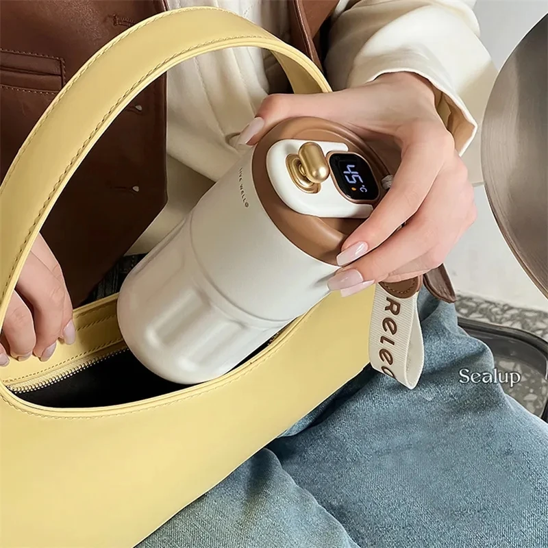 410ml Stainless Steel Coffee Insulated Cup Intelligent Digital Display Car Coffee Cup Portable Vacuum Travel Drinks Water Bottle