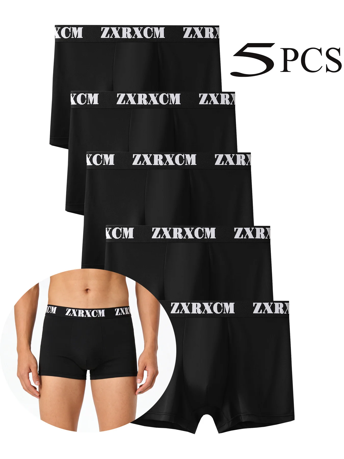

5PCS Men's black boxer shorts are versatile, breathable, comfortable and sporty casual men's underwear for daily use