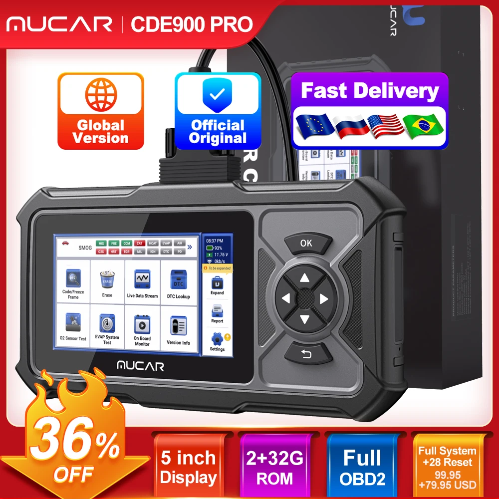 

MUCAR CDE900 Pro Auto OBD2 Scanner Extendable Full System 28 Reset ECU Coding Actuator Test Professional Car Diagnostic Tools