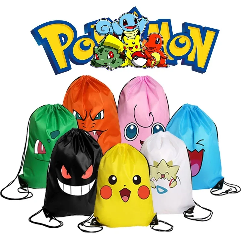 

Pokemon Polyester Drawstring Bags Cartoon Pikachu Bundle Pockets Anime String Bag Packaging Pouches Boys Girl Shoulders Gift Bag