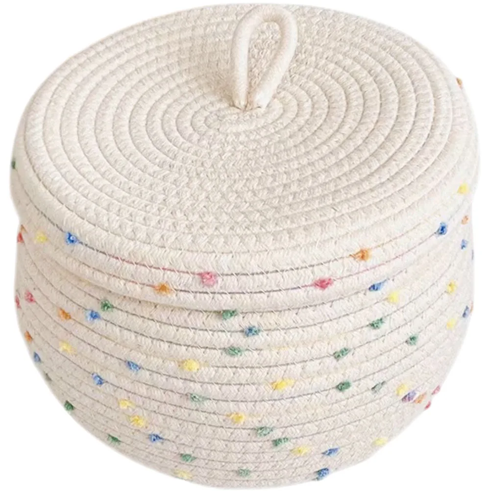 

Egg Storage Basket Woven Rope Lids Cotton Desktop Baskets Small Hamper Organizers Home Decor Durability Design