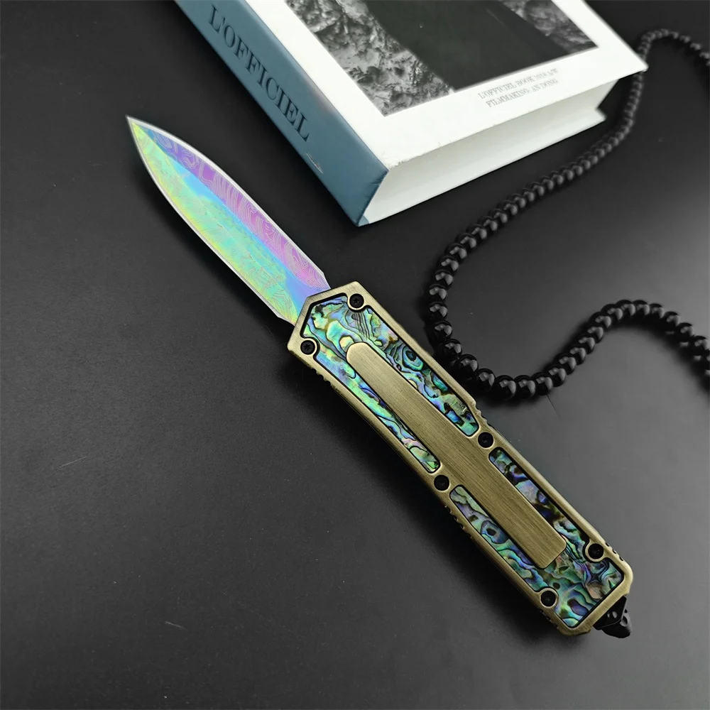 Tactical Colored Pattern Pocket Knife 440 Blade Zinc Alloy Inlaid Bobby Handles Outdoor Camping Hunting Knives Survival Tool