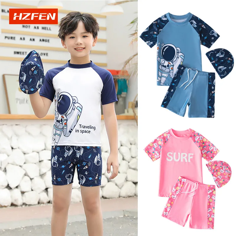 

New Kids Swimwear Set Quick Dry Boys Girls Split Professional Swimming Suit