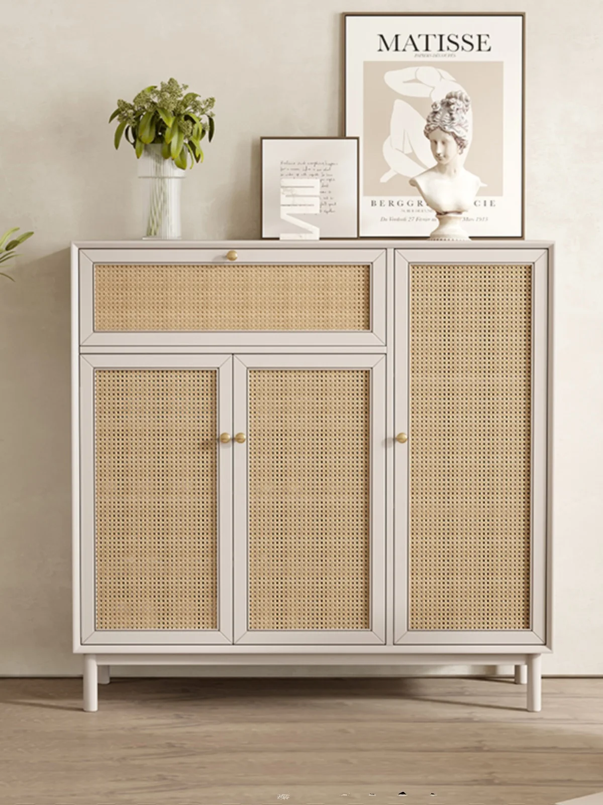 American rattan shoe cabinet entrance porch cabinet cream fan cabinet household locker sideboard