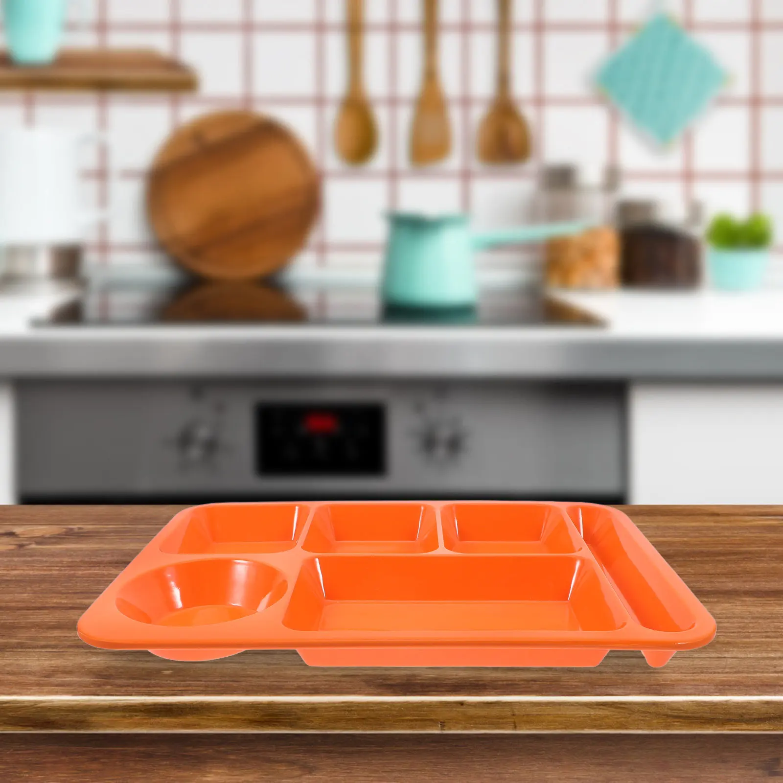 Plastic Separating Dish Divided Compartments Plate Orange Long-Lasting Anti-Fall Tableware for Home Family Restaurant Dessert