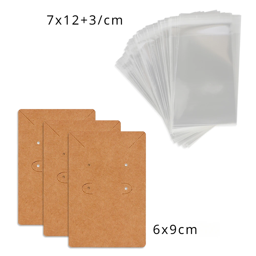 50pcs 6x9cm Necklace Earring Jewelry Display Kraft Paper Card with Or Without Bags Wholesale Packaging Handmade DIY Accessories