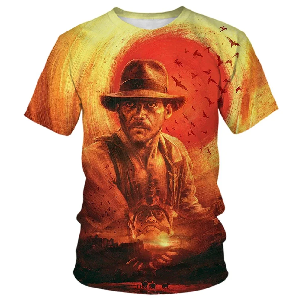 Fashion Indiana Jones Themed 3D Printed Men's T-shirt Summer Casual Short Sleeved Tops Trend Street Male Clothes