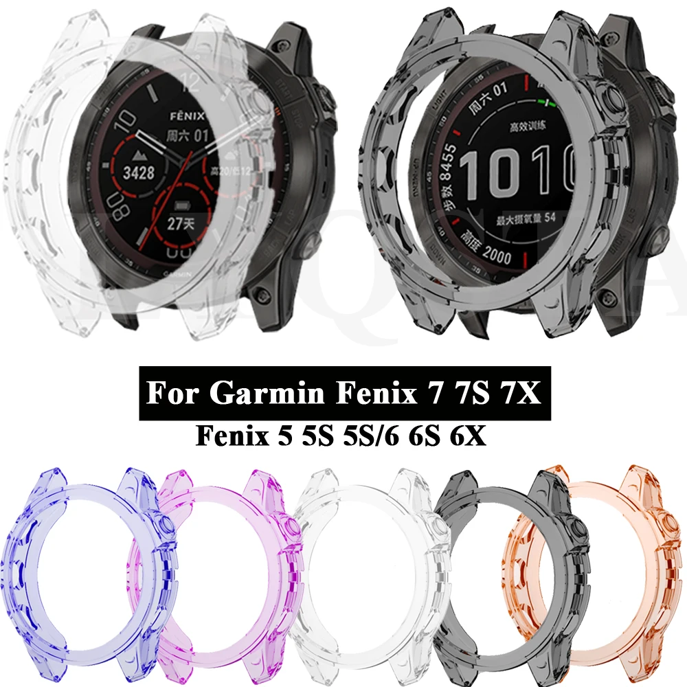 Capa protetora para garmin fenix 7 capa relógio inteligente tpu silicone macio amortecedor fenix7 7s 7x 6 6x 5xprotective quadro escudo manga