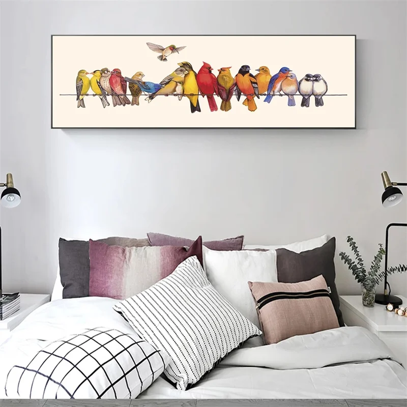 Morden Colorful Parrot Birds on Wire Canvas Print Painting Animal Wall Art Poster Nordic Picture Living Room Home Decoration