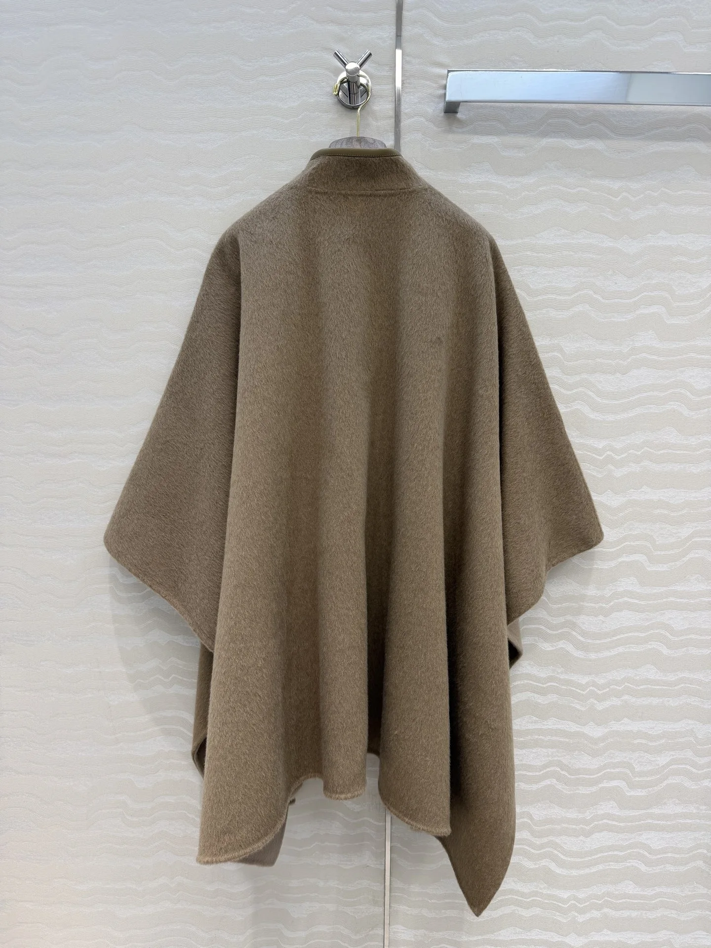 Women Handmade Cashmere Wool Cape, Genuine Leather Trim, 10% Cashmere 90% Wool Two Tone